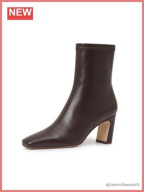 Faux Leather Ankle Boots Square Toe Chunky Block Heel Side Zip Booties